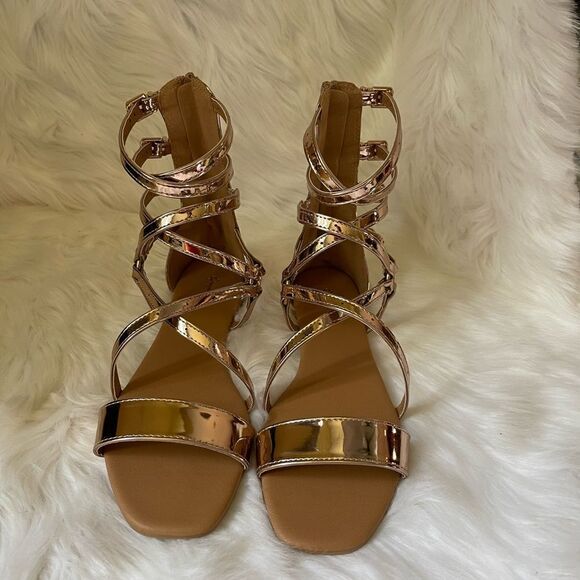 New Qupid Hazy-35 shiny Rose gold gladiator sandals back zipper size 9 - Picture 2 of 10
